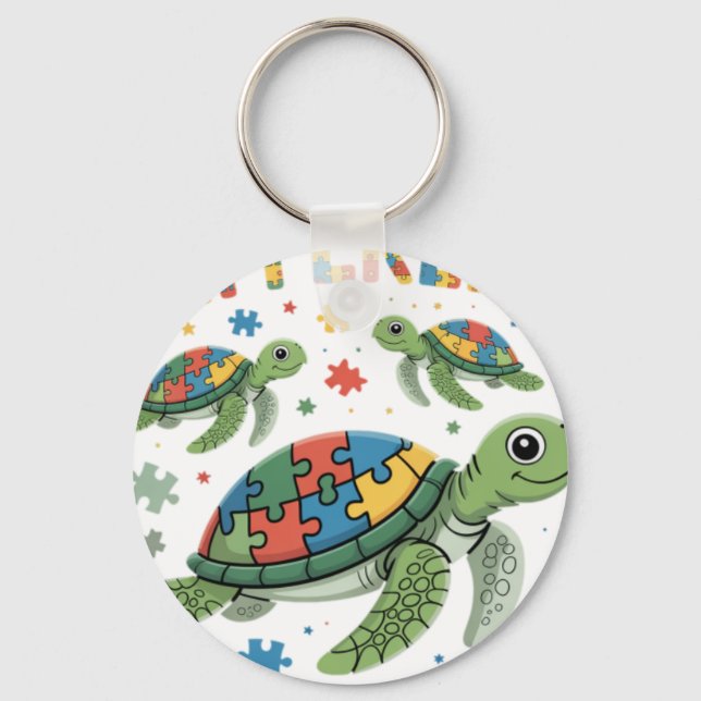 Different Puzzle Turtle Autism Awareness Day Autis Key Ring (Front)