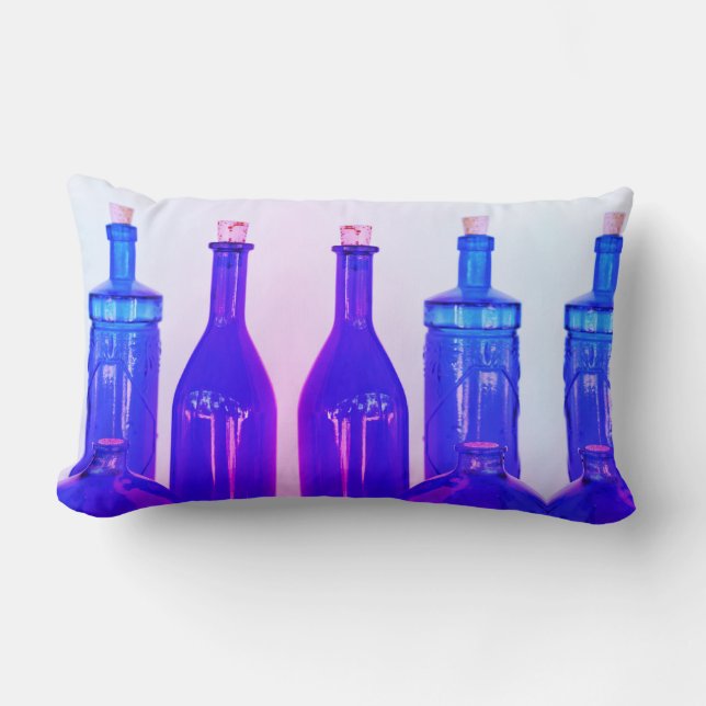 Different Shapes Blue Corked Bottles Cushion (Front)