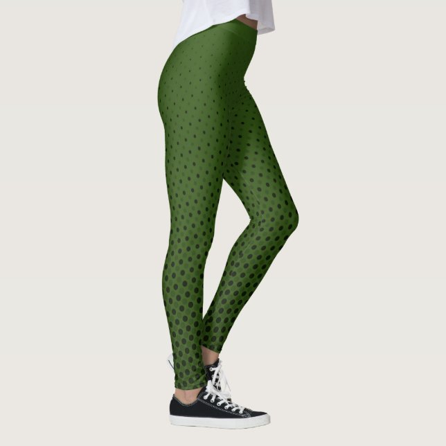 Different Size Dots - dark green black Leggings (Right)