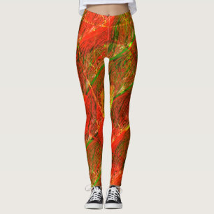Different spotted and scratches light red green leggings
