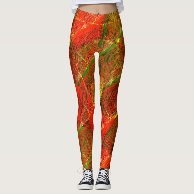 Different spotted and scratches light red green leggings (Front)