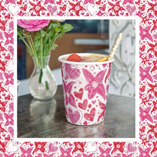 Different Style Of Flower & Hearts Pattern Paper Cups