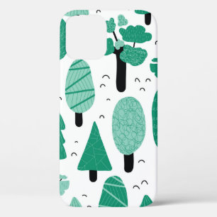 Different types of trees seamless vintage pattern. iPhone 12 case
