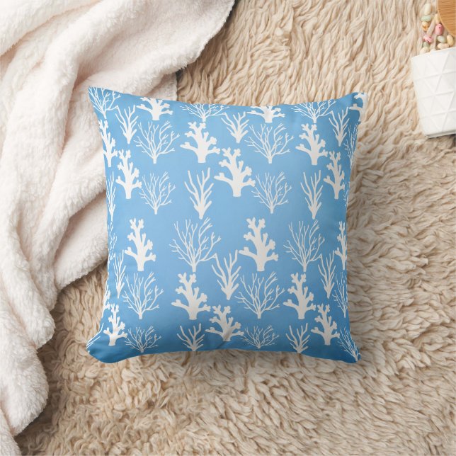 Different white corals on blue background cushion (Blanket)