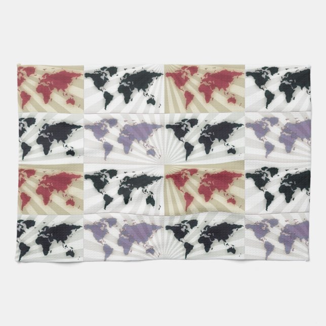 Different world maps tea towel (Horizontal)