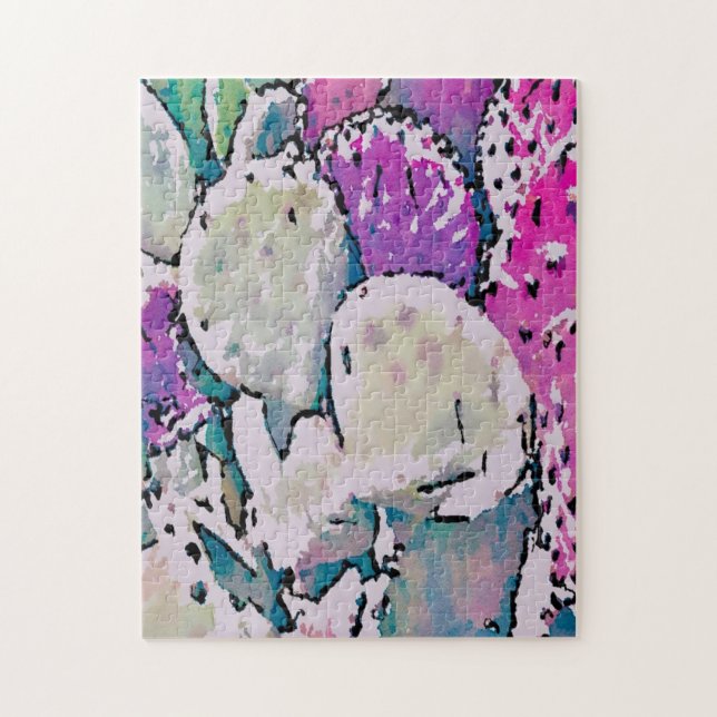 Difficult Abstract Pink and Green Cactus Puzzle (Vertical)