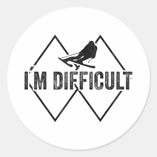 Difficult funny ski snow skier skiing downhill classic round sticker (Front)