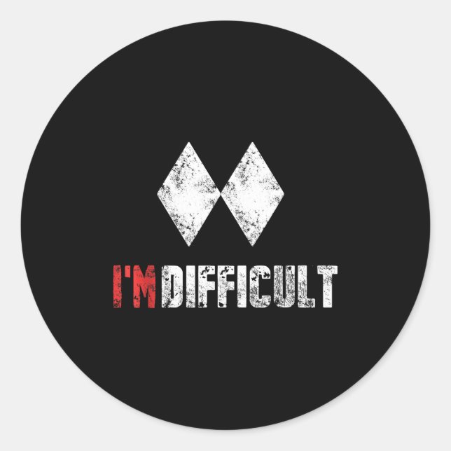 Difficult funny skiing snowboarding lover winter classic round sticker (Front)