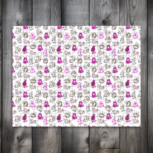 Difficult Kitty Cat Pattern Bright Pink Jigsaw Puzzle