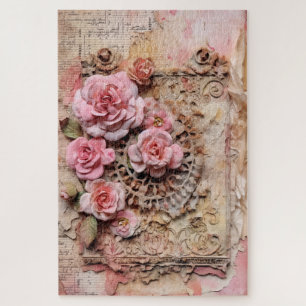 Difficult Pink Floral Decoupage Inspired  Jigsaw Puzzle