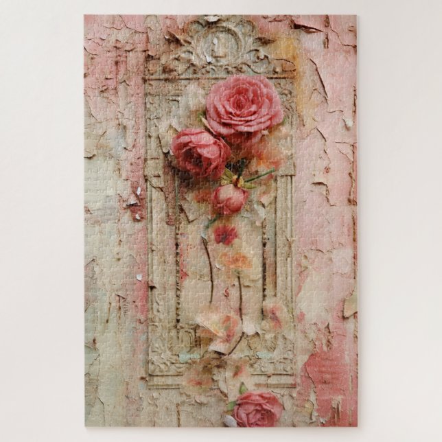 Difficult Pink Floral Grunge Decoupage Inspired  Jigsaw Puzzle (Vertical)