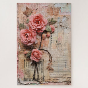 Difficult Pink Floral Grunge Decoupage Inspired Jigsaw Puzzle