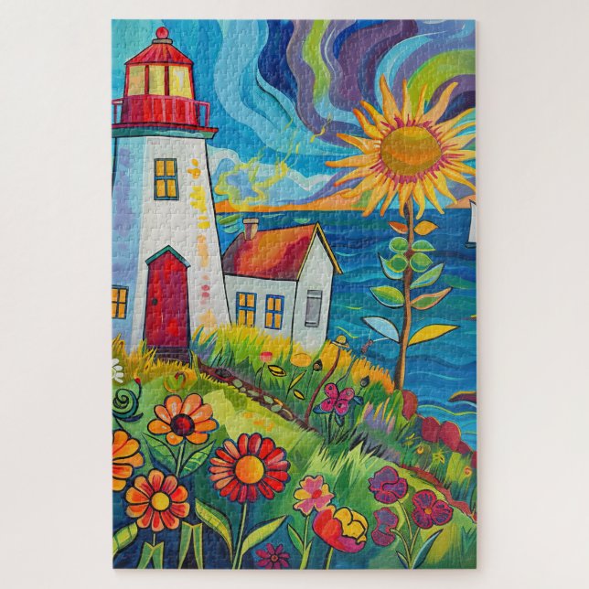 Difficult Whimsical Floral Light House  Jigsaw Puzzle (Vertical)