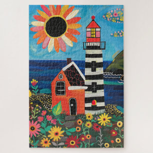 Difficult Whimsical Floral Light House  Jigsaw Puzzle
