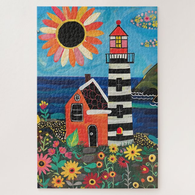 Difficult Whimsical Floral Light House  Jigsaw Puzzle (Vertical)