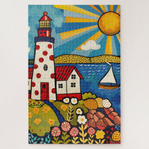 Difficult Whimsical Floral Light House  Jigsaw Puzzle