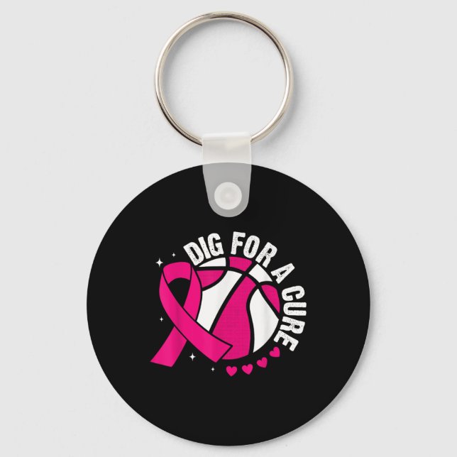 Dig For A Cure Basketball Pink Breast Cancer Aware Key Ring (Front)