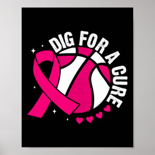 Dig For A Cure Sketll Pink Breast Cancer Awareness Poster