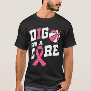 Dig For A Cure Sketll Pink Ribbon Breast Cancer T-Shirt
