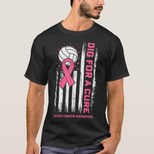 Dig For Cure Pink Ribbon Volleyball Breast Cancer T-Shirt