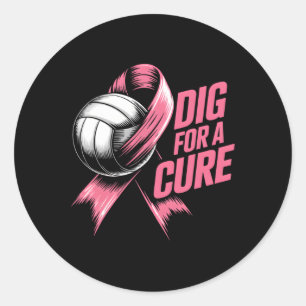Dig For Cure Ribbon Volleyball Breast Cancer Aware Classic Round Sticker