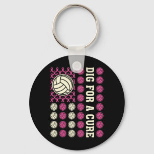 Dig For Cure Ribbon Volleyball Pink Breast Cancer Key Ring