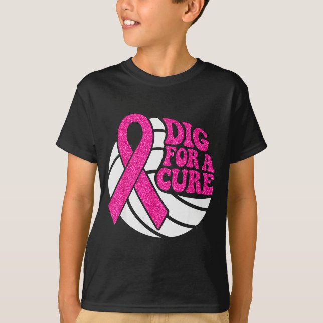 Dig For Nk Ribbon Volleyball Breast Cancer Awarene T-Shirt (Front)