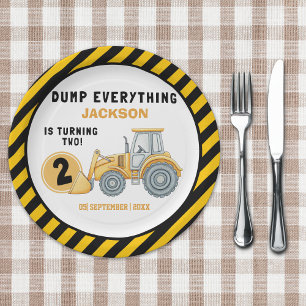 "Dig In! Construction Truck Party for 2nd Birthday Paper Plate