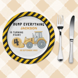 "Dig In! Construction Truck Party for 4th Birthday Paper Plate