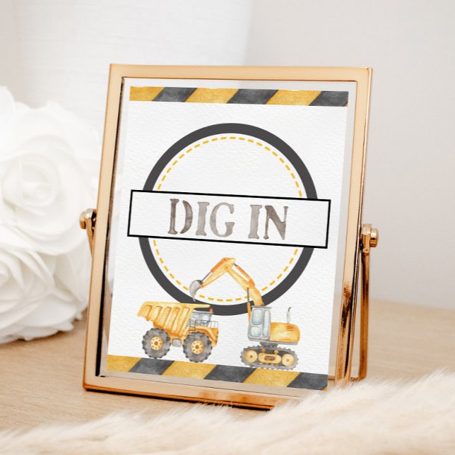 Dig In Construction Truck Tabletop Party Sign (Creator Uploaded)