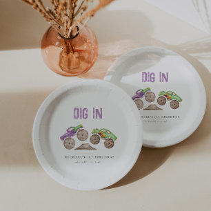 DIG IN Monster Trucks Birthday  Paper Plate