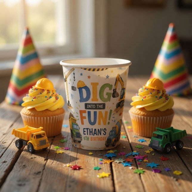 Dig Into The Fun Construction Birthday Party Paper Cups (Creator Uploaded)