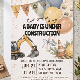 Dig It Under Construction Baby Shower Invitation