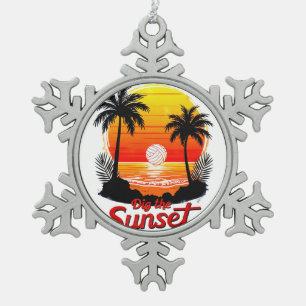 "Dig the Sunset" Volleyball sunset design Snowflake Pewter Christmas Ornament