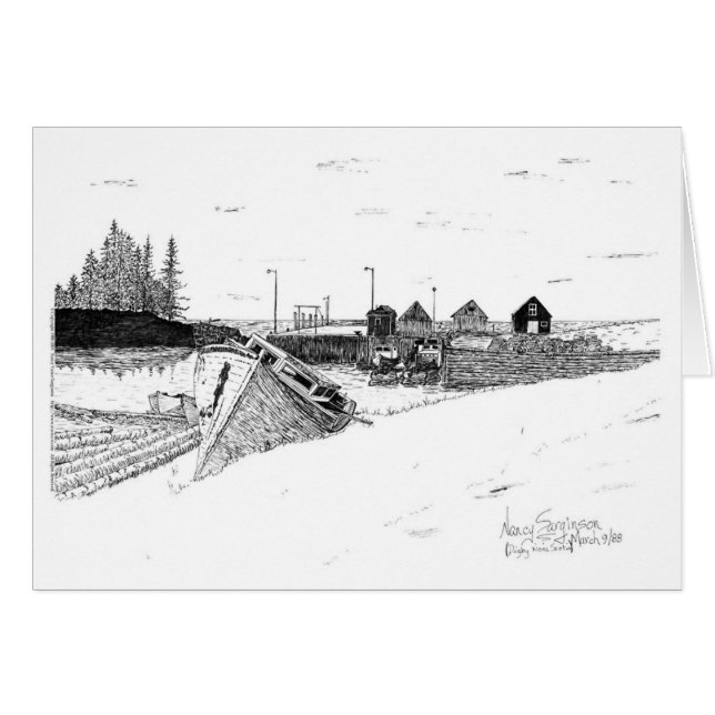 Digby Nova Scotia, Canada Fishing Boats, Pen & Ink (Front Horizontal)