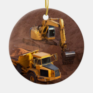 Digger and Dump Truck Ceramic Ornament