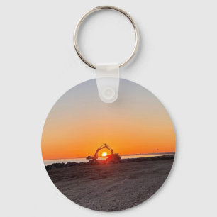 Digger and Lorry Framing setting sun by the sea  Key Ring
