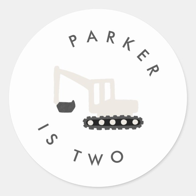 Digger Construction Birthday Party Minimal Sticker (Front)