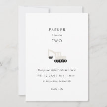 Digger Construction Party Minimal Birthday Invite