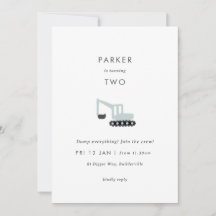 Digger Construction Party Minimal Birthday Invite
