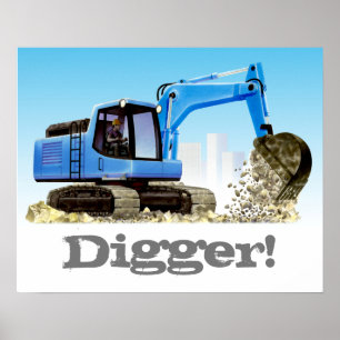 Digger or Excavator Custom Kids Construction Poster