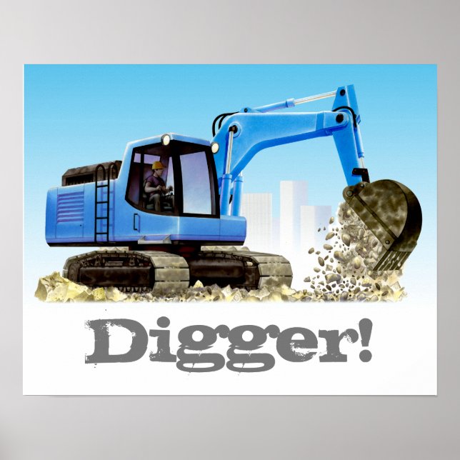 Digger or Excavator Custom Kids Construction Poster (Front)