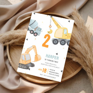 Diggers Dump Trucks 2nd Birthday Invitation