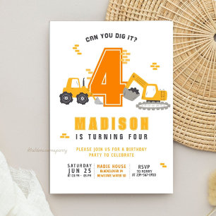 Diggin' It Birthday   Construction Theme Birthday Invitation