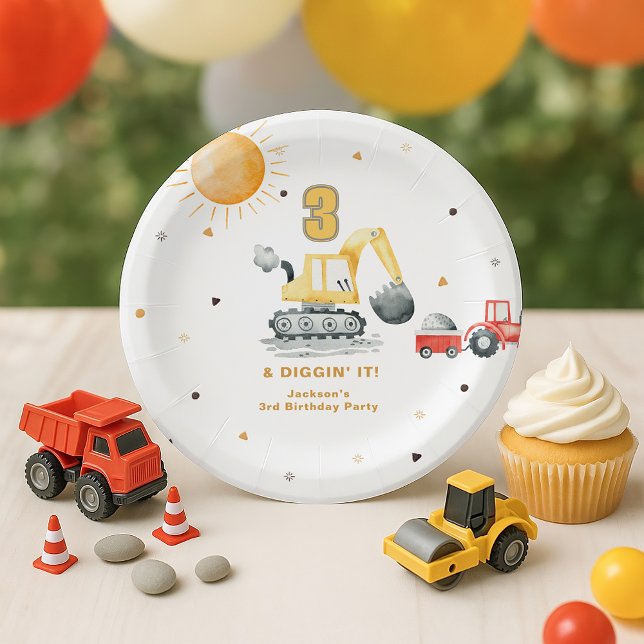 Diggin’ It Yellow Construction Brithday Party Paper Plate (Creator Uploaded)