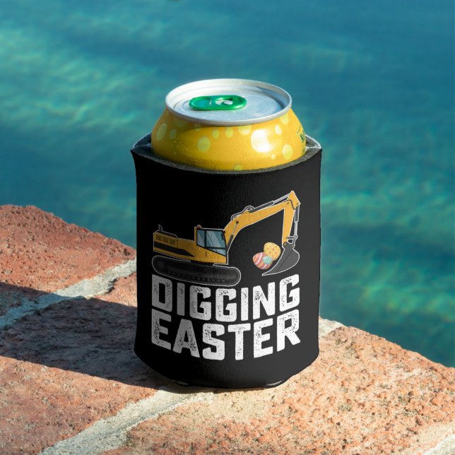 Digging Easter Excavator Egg Hunt Funny Can Cooler (In Situ Pool)