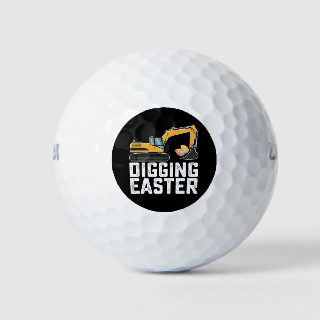 Digging Easter Excavator Egg Hunt Funny Golf Balls (Front)