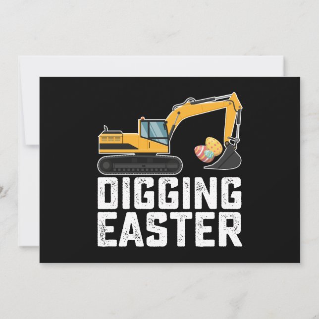 Digging Easter Excavator Egg Hunt Funny Invitation (Front)