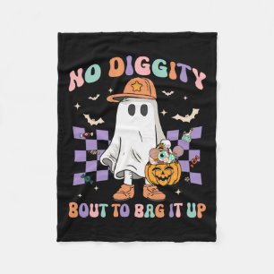 Diggity Bout To Bag It Up Cute Ghost Halloween Kid Fleece Blanket