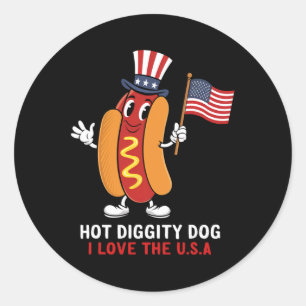 Diggity Dog I Love The Usa Patriotic Hot-dog 4th O Classic Round Sticker